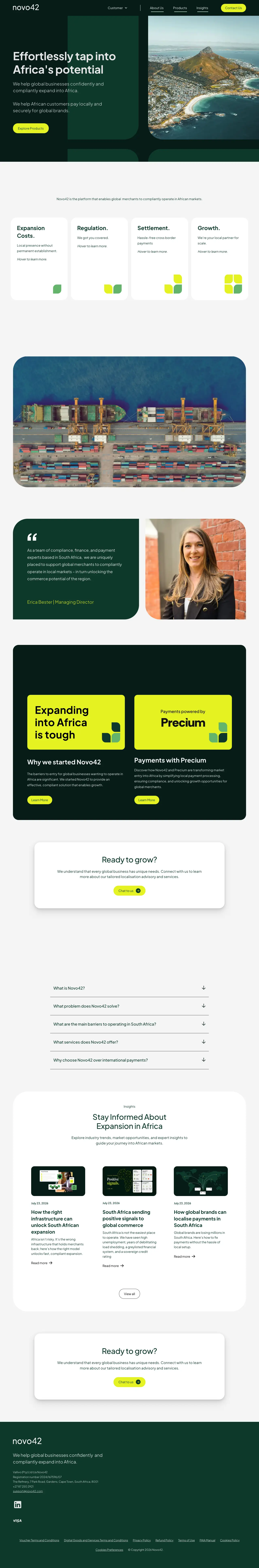 The Novo42 homepage, top to bottom
